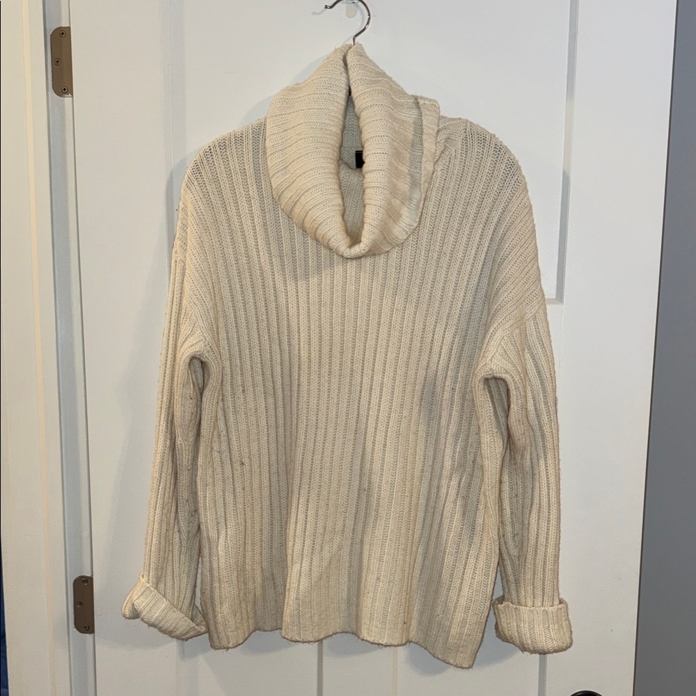 H&M Off-White Ribbed Cowl Neck Sweater